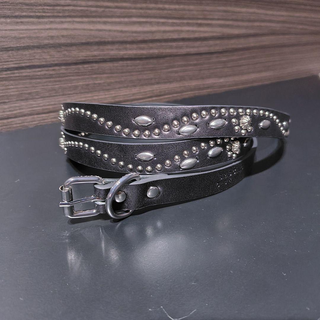 フラワー銀■本革レザーフルスタッズナローベルト☆アメカジ古着ヴィンテージキムタク
