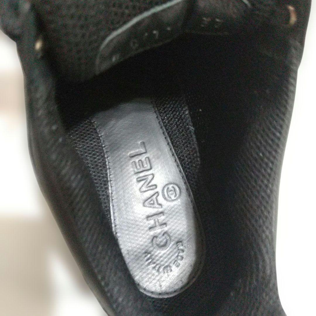 美品 CHANEL ブラック レザースニーカー 37 (24cm)