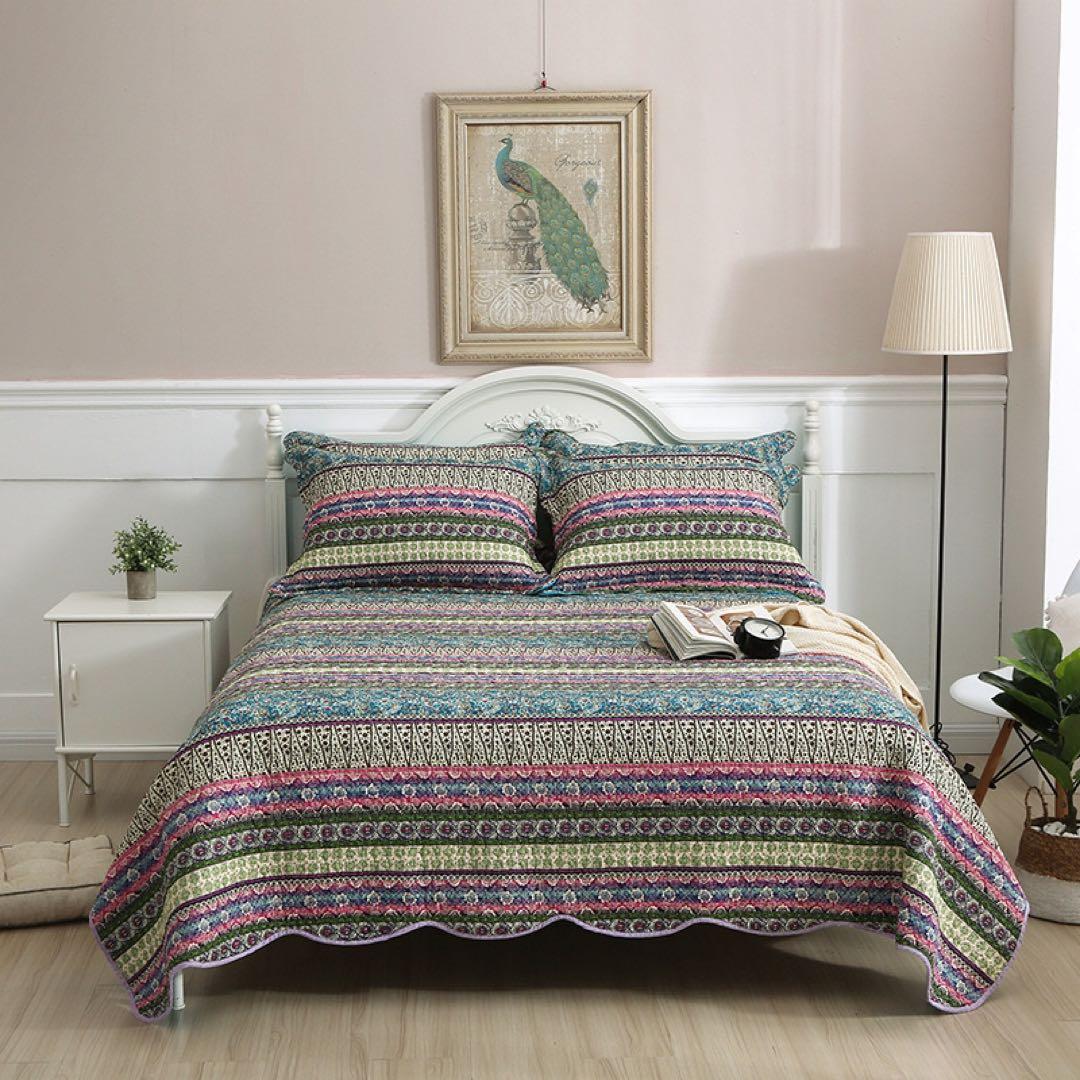 キルトベッドカバー3点セット綿マルチカバー キルティング 284