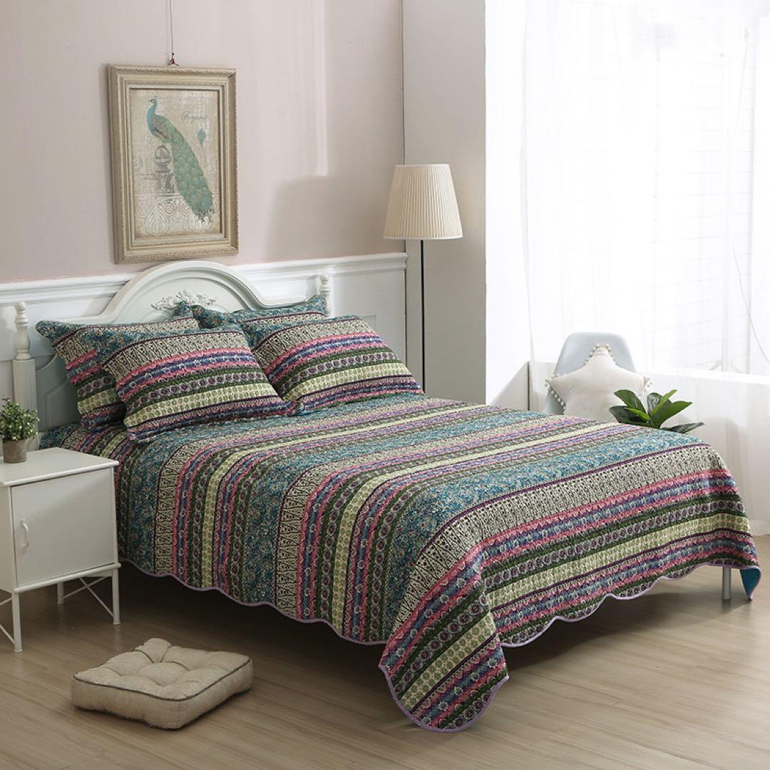 キルトベッドカバー3点セット綿マルチカバー キルティング 284