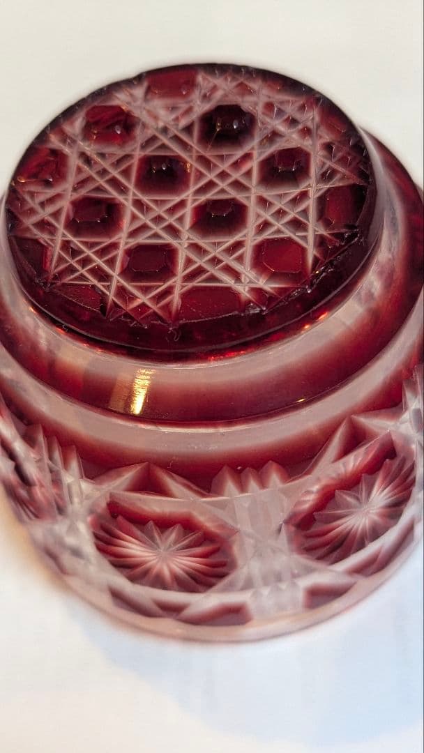 薩摩切子　猪口　八角籠目　刻印あり　ぐい呑み　島津　薩摩十字　訳あり