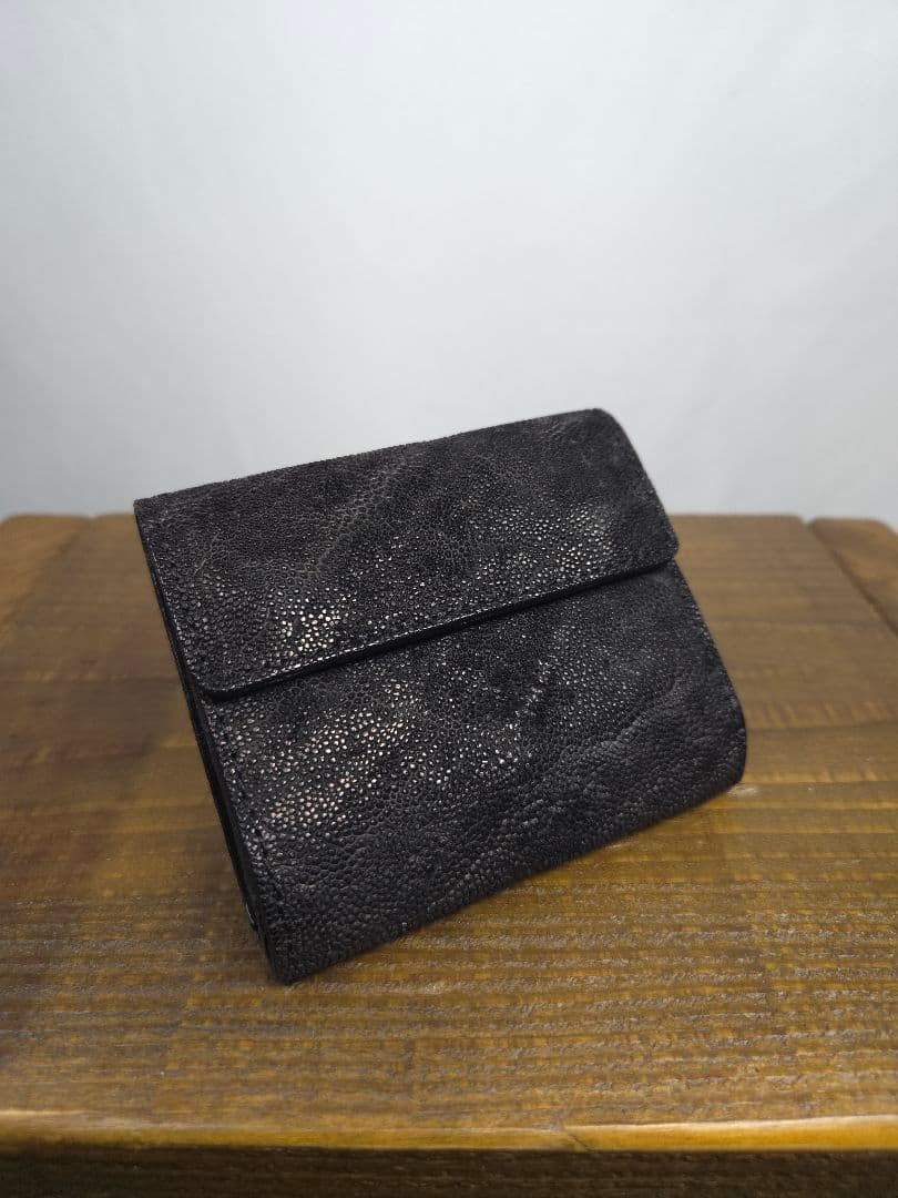 三つ折りミニウォレット　ブラック　エレファント　ゾウ革　S'FACTORY