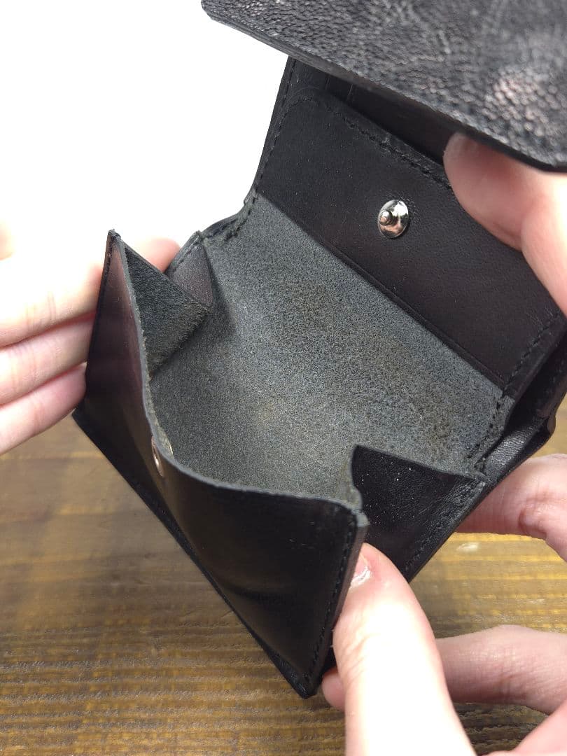 三つ折りミニウォレット　ブラック　エレファント　ゾウ革　S'FACTORY