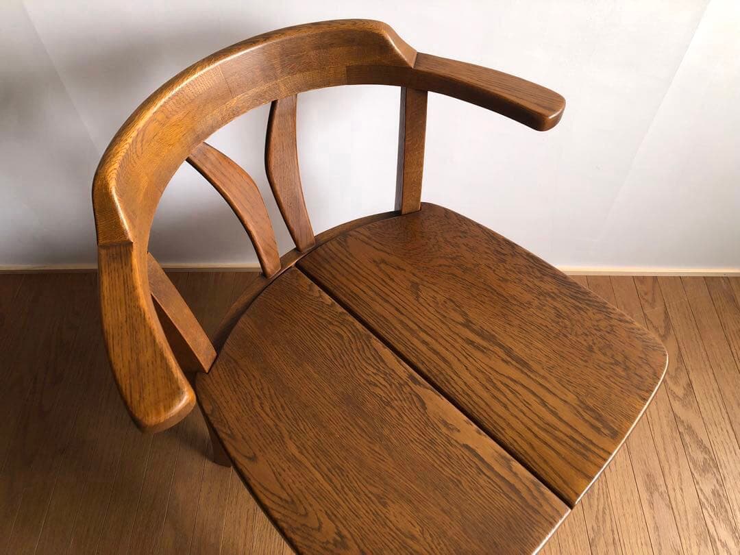 飛騨家具 浜本工芸 アームチェア① 肘掛け 安楽椅子 楢無垢材 昭和レトロ 民芸