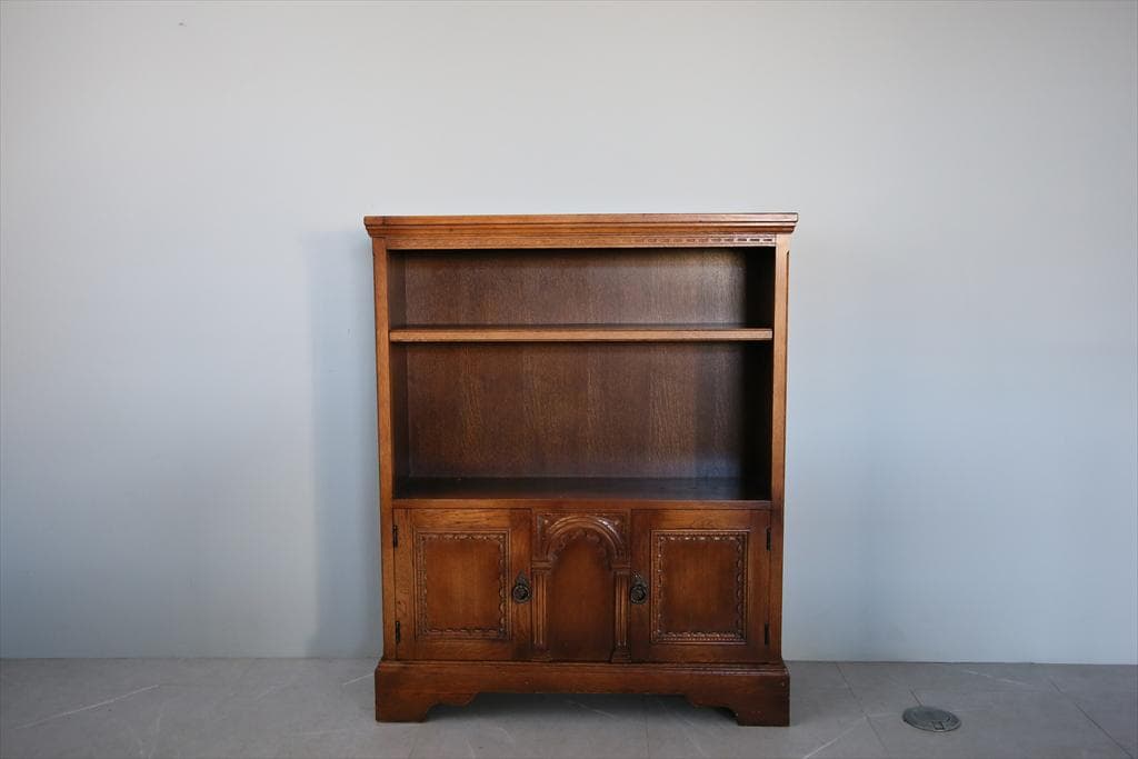 英国アンティーク木製ブックシェルフ/本棚/食器棚/飾り棚/収納ラック92-234