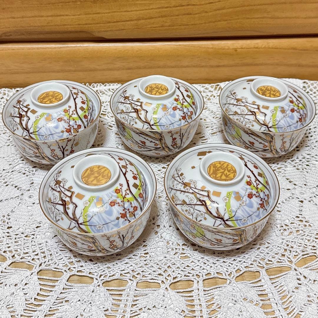 603未使用　庫山窯　煮物椀　蓋付きどんぶり揃　5客セット　蓋付煮物椀　丼