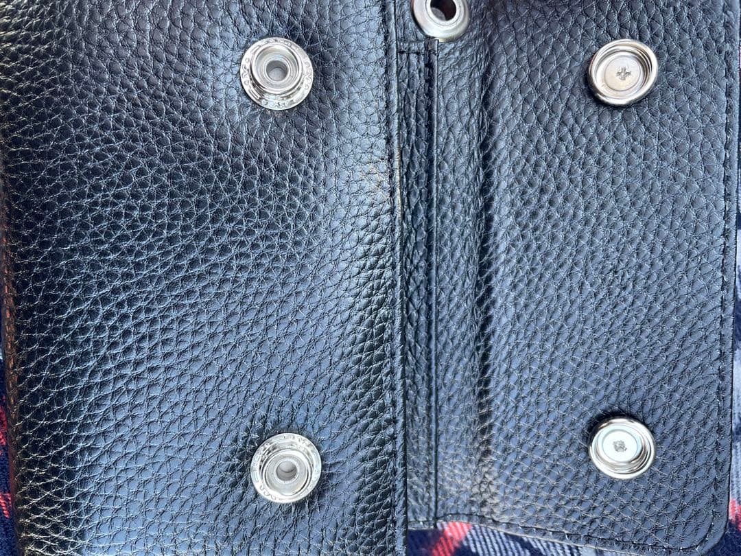 黒いレザー　三つ折り財布　アメカジ　クロスボール　ストリート　ウェーブミニ