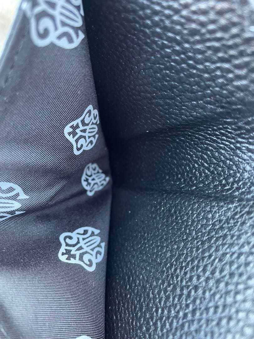 黒いレザー　三つ折り財布　アメカジ　クロスボール　ストリート　ウェーブミニ