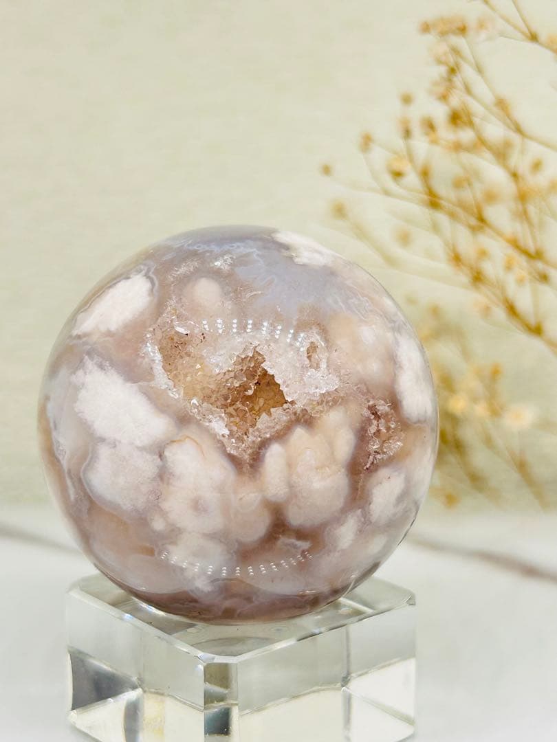 ☆癒し系天然石☆ 花満開　ピンクアメジストフラワースフィアΦ49.3mm