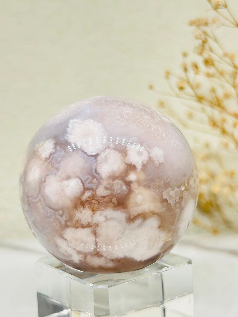 ☆癒し系天然石☆ 花満開　ピンクアメジストフラワースフィアΦ49.3mm