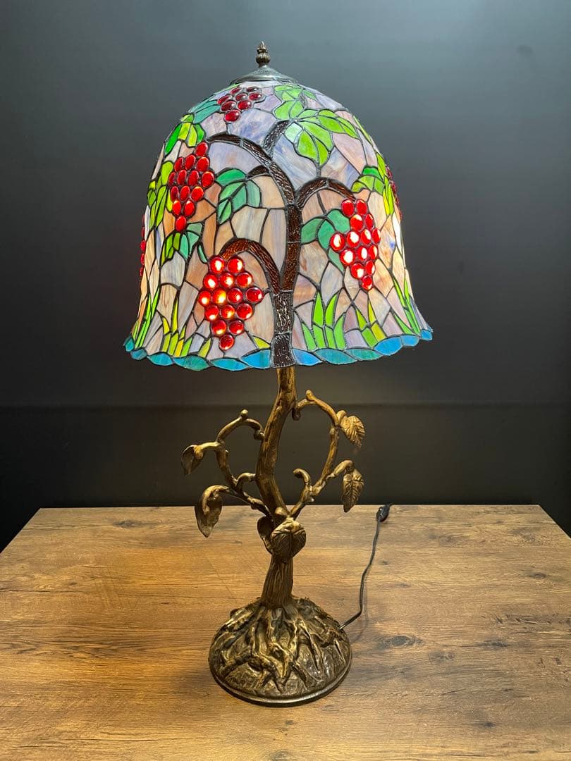 ヴィンテージ　ステンドグラステーブルスタンド　テーブルランプ　葡萄(大)88cm