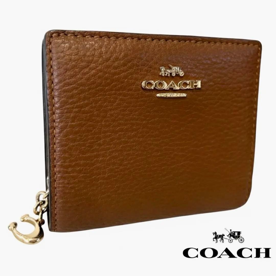 【美品✨即日発送】COACH コーチ 二つ折り財布 ブラウン L字ファスナー