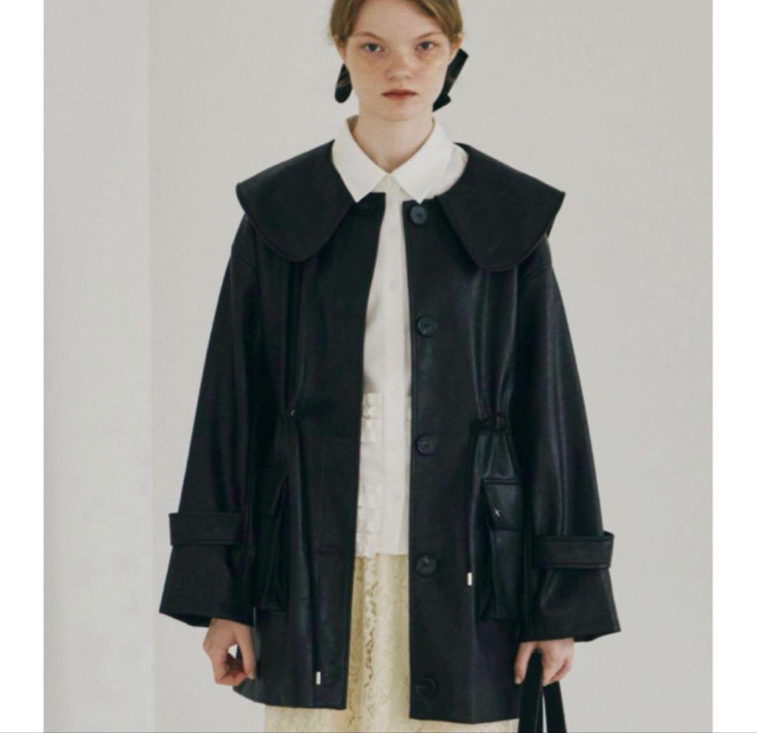 idem イデム　big collar vegan leather jacket