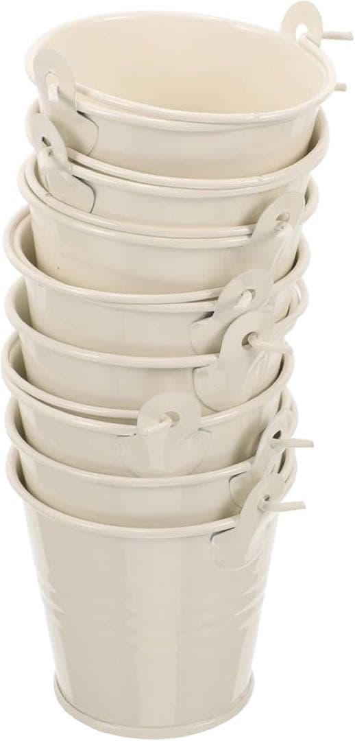 ブリキバケツ　取っ手付き　花　植木鉢　家庭用　園芸　8個　白　おしゃれ