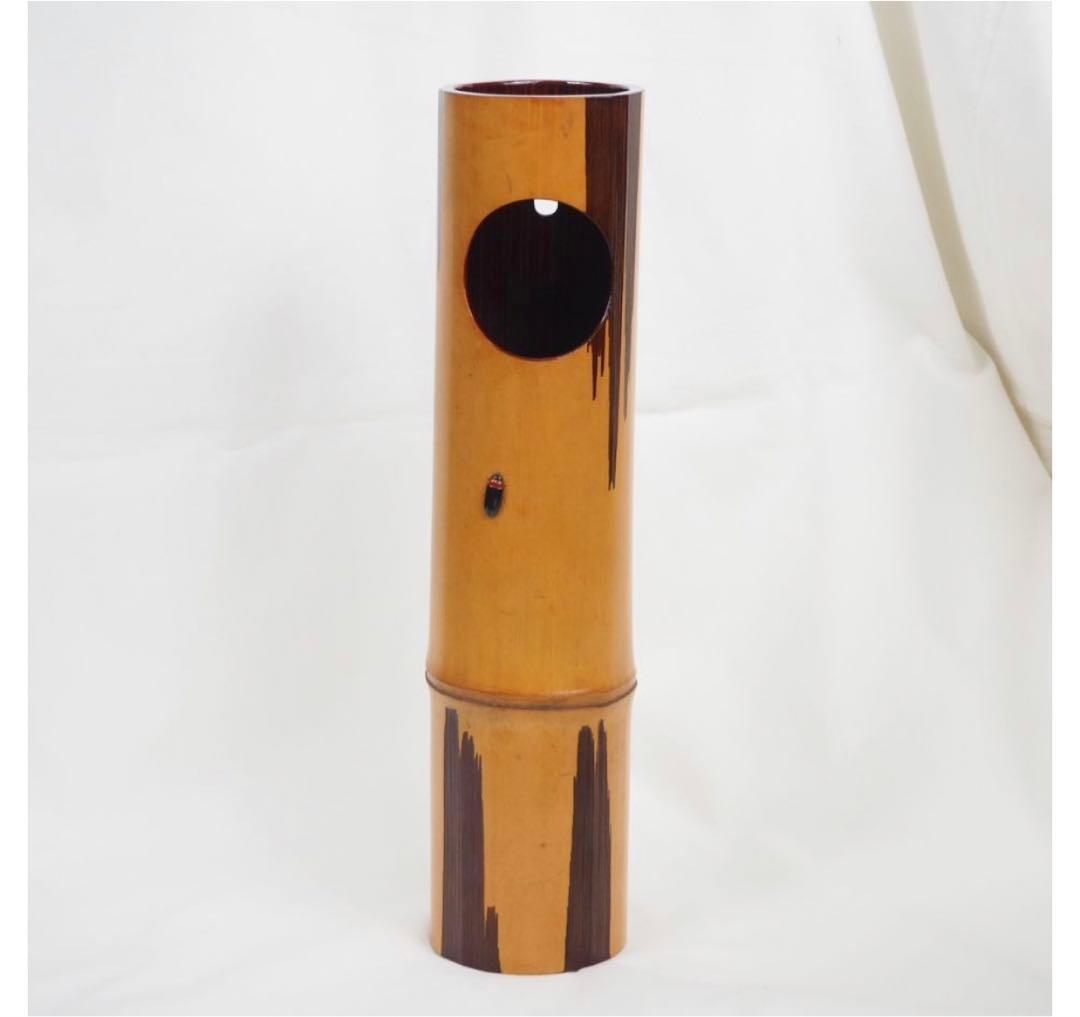 送料無料　音羽山六 珎竹林造　蛍嵌入竹圓窓花入 時代茶道具　★珍品茶道具★