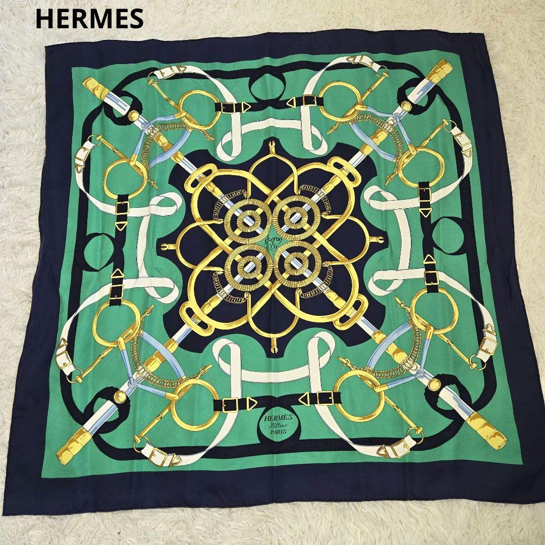 エルメス カレ90 エプロンドール 　スカーフ 黄金の拍車 シルク