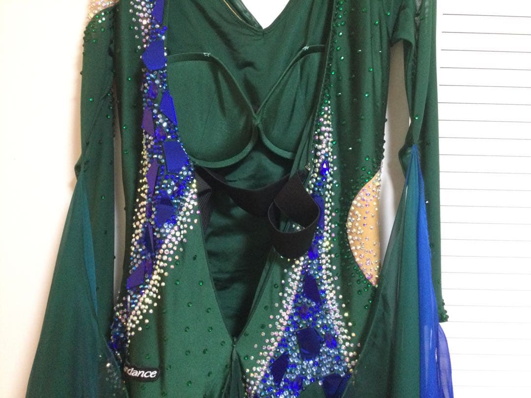 モダン社交ダンスドレス 緑と青のグラデーション