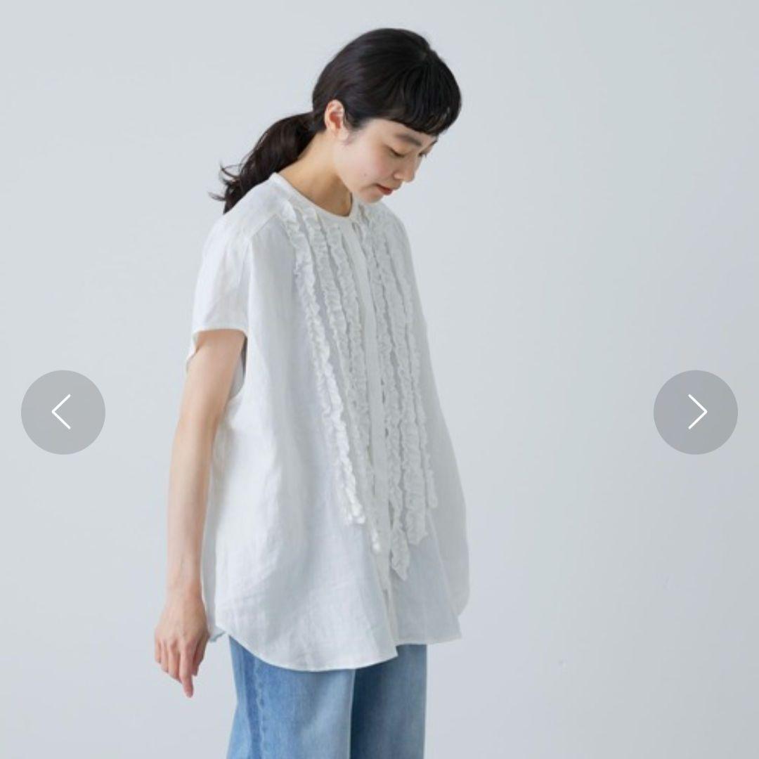 専用◎かぐれ　リネンフリルフレンチワイドシャツ　ホワイト