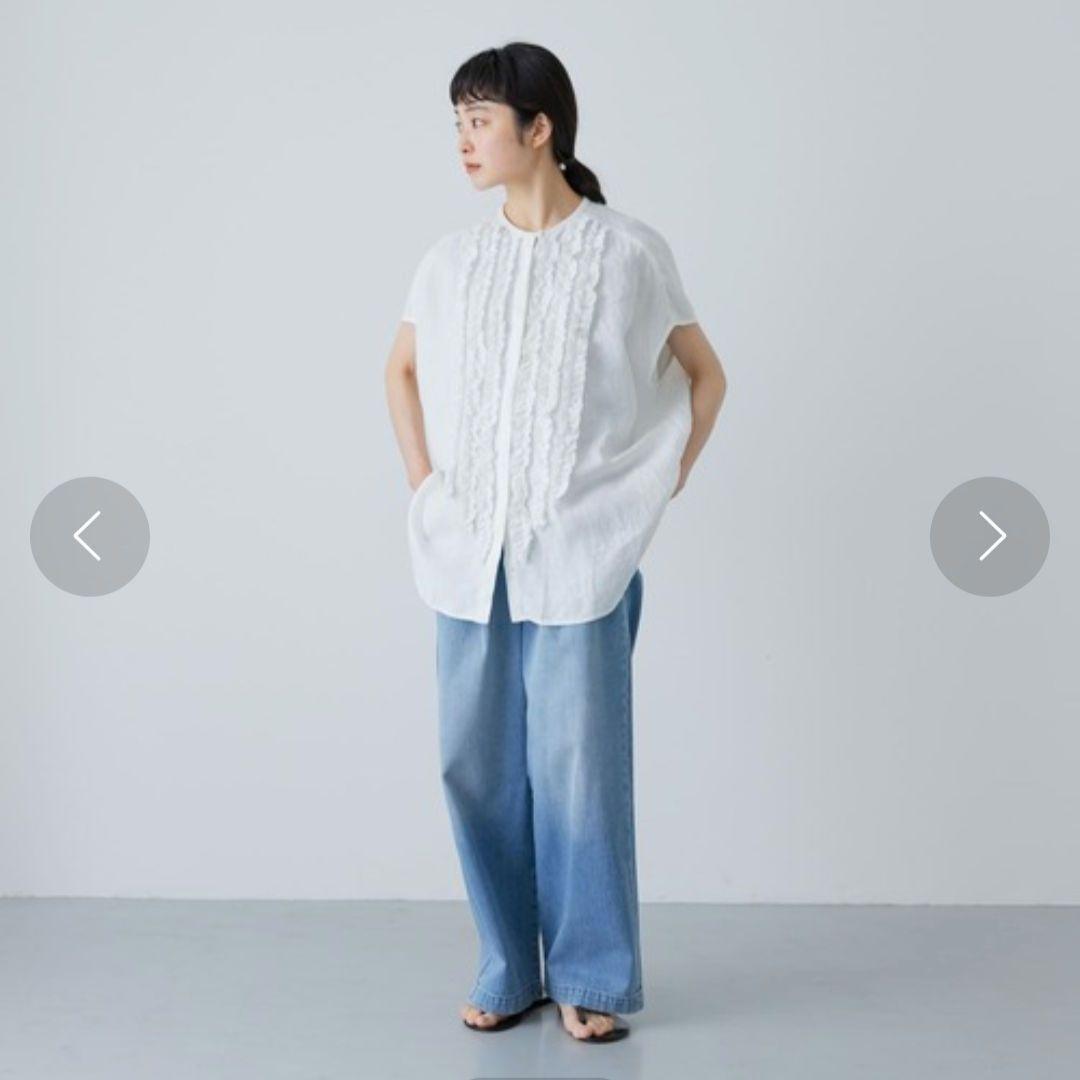 専用◎かぐれ　リネンフリルフレンチワイドシャツ　ホワイト