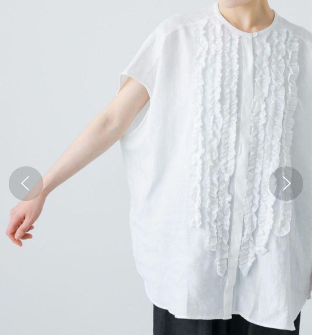 専用◎かぐれ　リネンフリルフレンチワイドシャツ　ホワイト