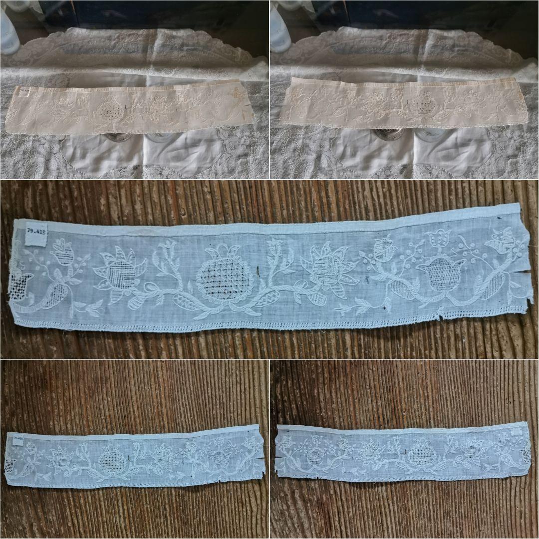 アンティーク ドレスデン or ブラーノレース 向日葵刺繍 上質リネン 美術館級