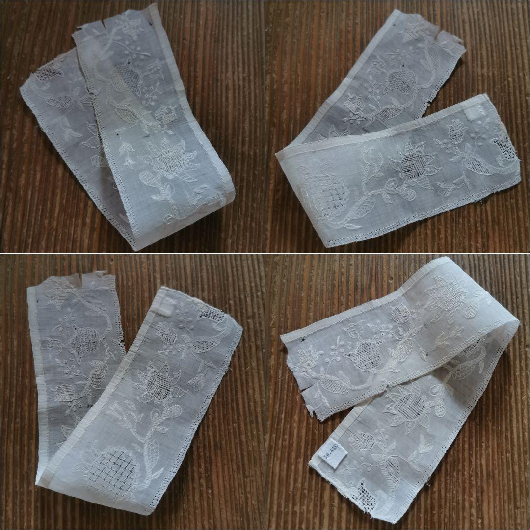 アンティーク ドレスデン or ブラーノレース 向日葵刺繍 上質リネン 美術館級