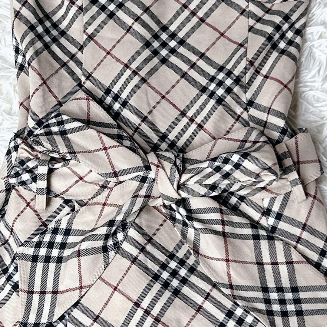 バーバリーノバチェック リボン付きワンピース　 ノースリーブ フリル36サイズ