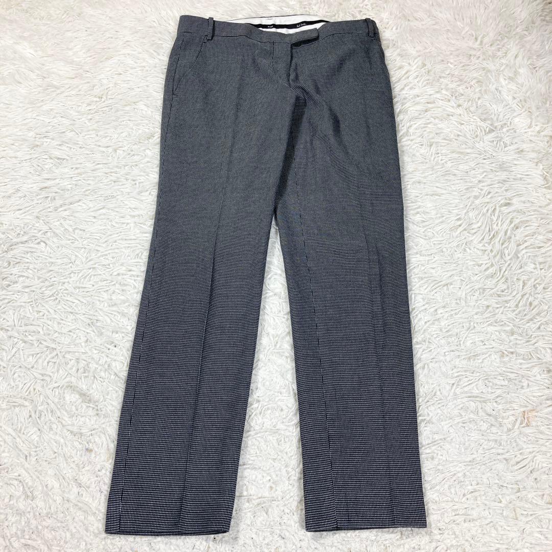 ポールスミスブラック　チェック柄　ストレッチ素材　シェルボタン　サイズ38(M)