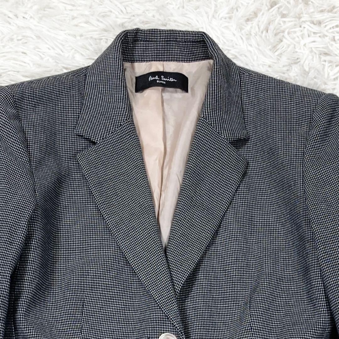 ポールスミスブラック　チェック柄　ストレッチ素材　シェルボタン　サイズ38(M)