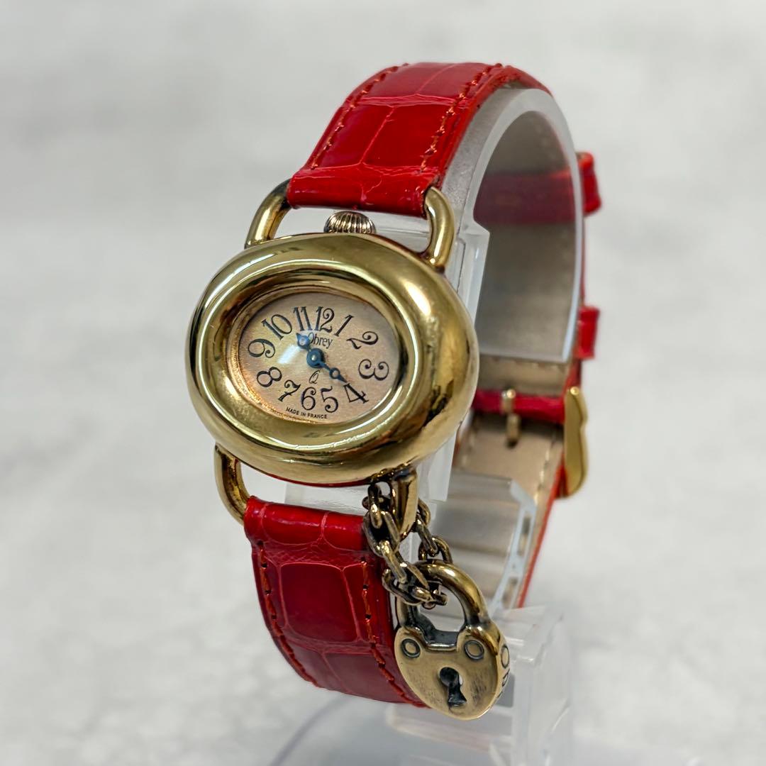 【美品✨新品電池】Obrey 腕時計　銀無垢　純正クロコダイルベルト 替ベルト付