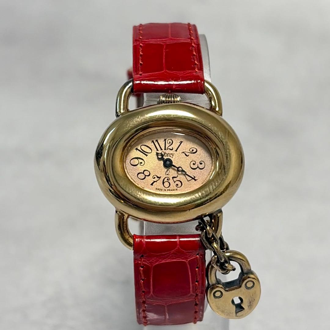 【美品✨新品電池】Obrey 腕時計　銀無垢　純正クロコダイルベルト 替ベルト付