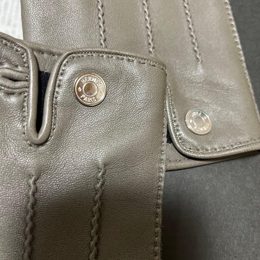 HERMES グレー レザー手袋　サイズ9