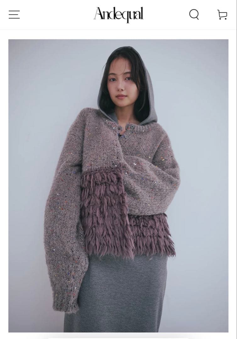 【Andequal】 fringe design gritter knit