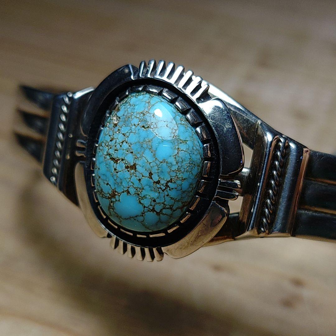 最終価格ナバホ族ターコイズシルバーバングルデルバートバンデバーVandever銀