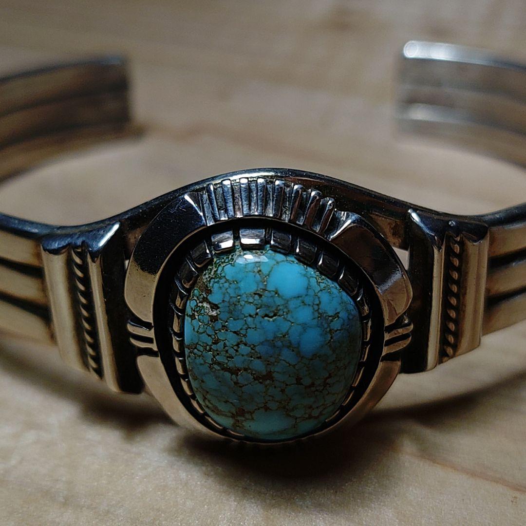 最終価格ナバホ族ターコイズシルバーバングルデルバートバンデバーVandever銀