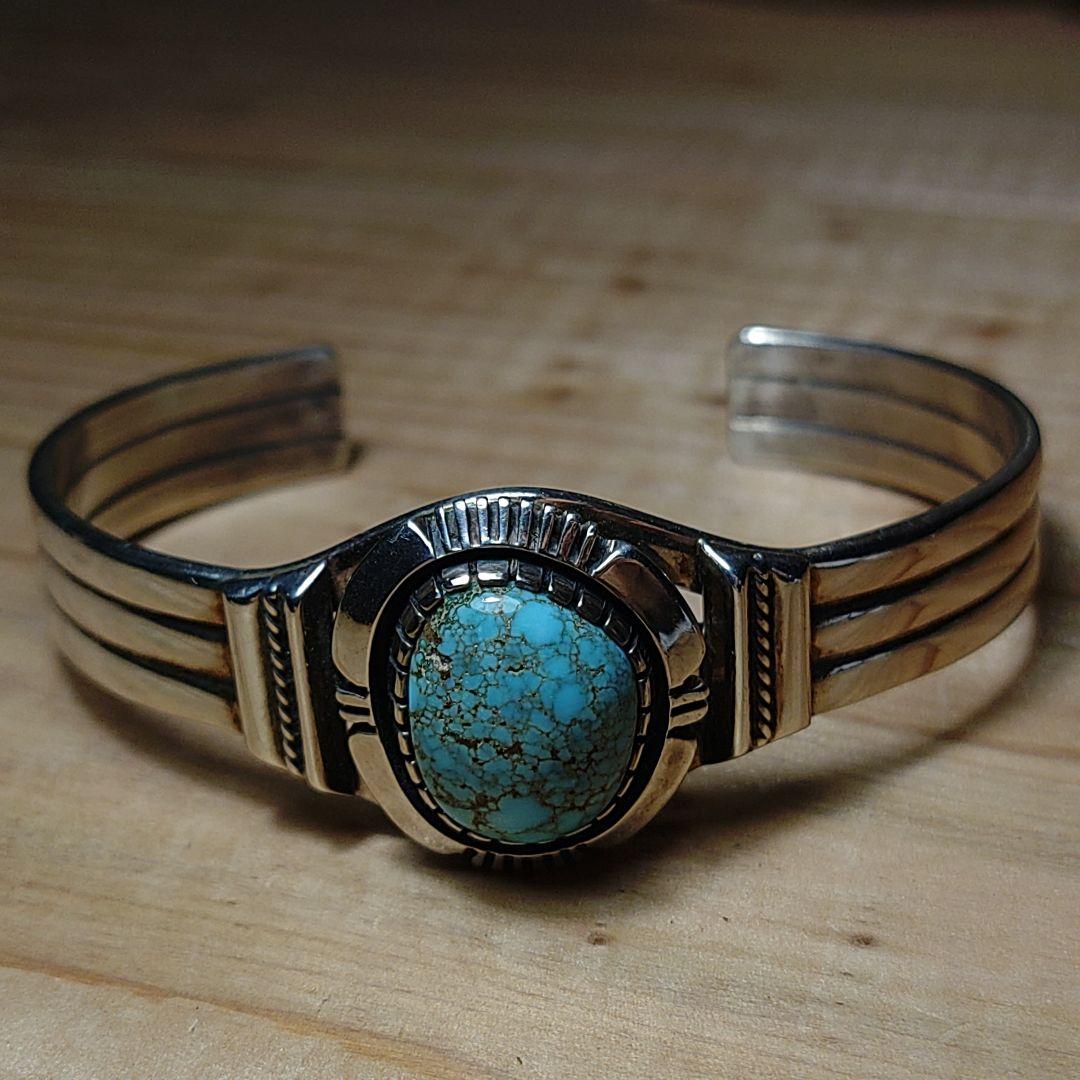 最終価格ナバホ族ターコイズシルバーバングルデルバートバンデバーVandever銀