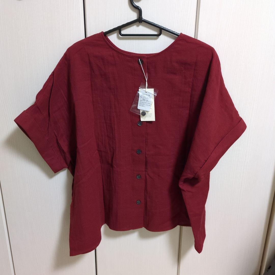 HUIS 遠州織物 バックボタン2way半袖ブラウス