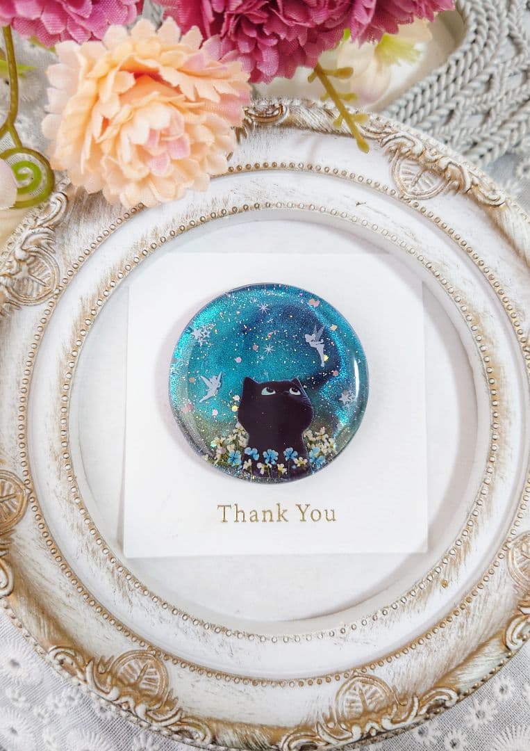 レジン　猫　ヘアゴム　ブローチ　ポニーフック　No.284