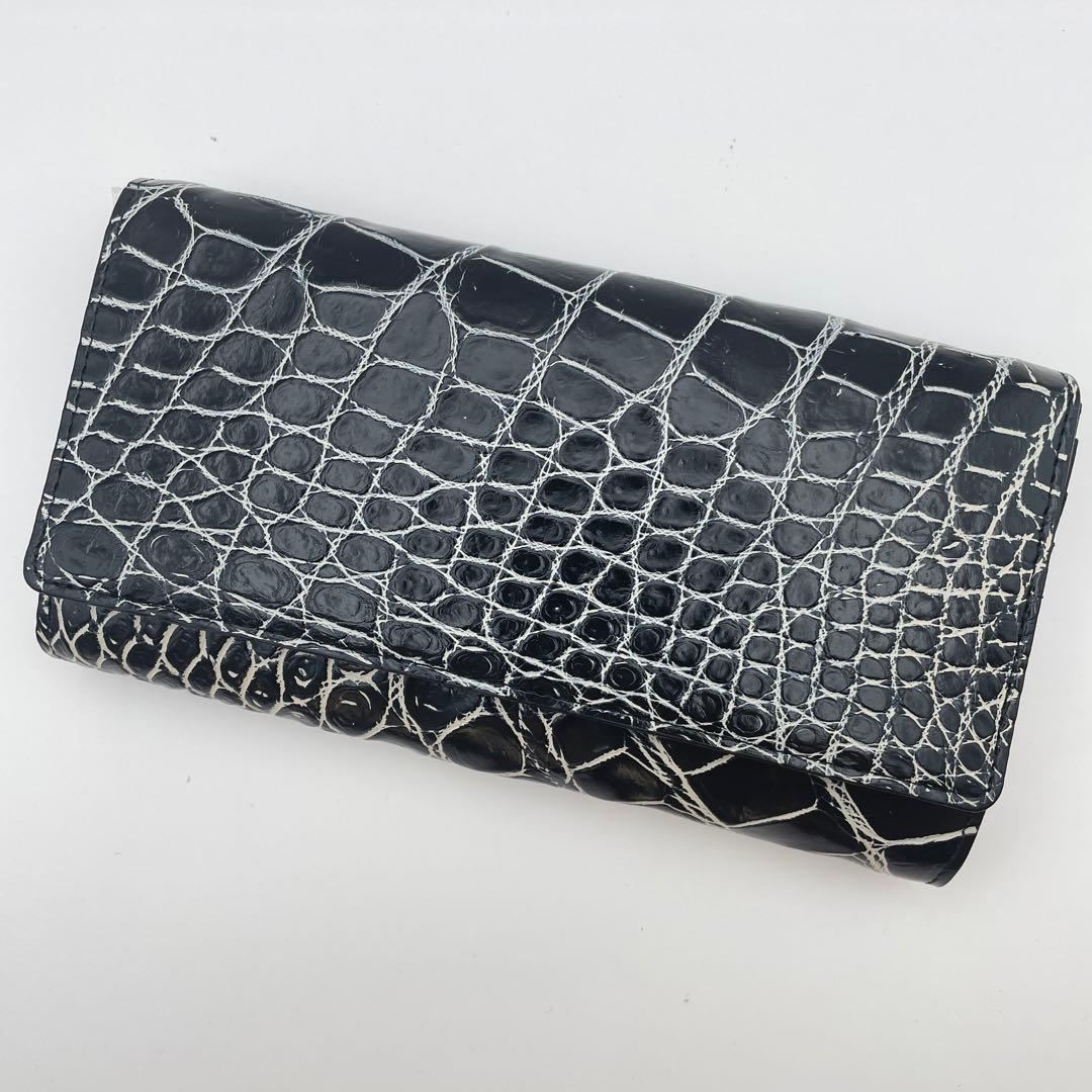 未使用✨ スタイルクロコ　リアルクロコダイル　目地染め　長財布　バニラブラック