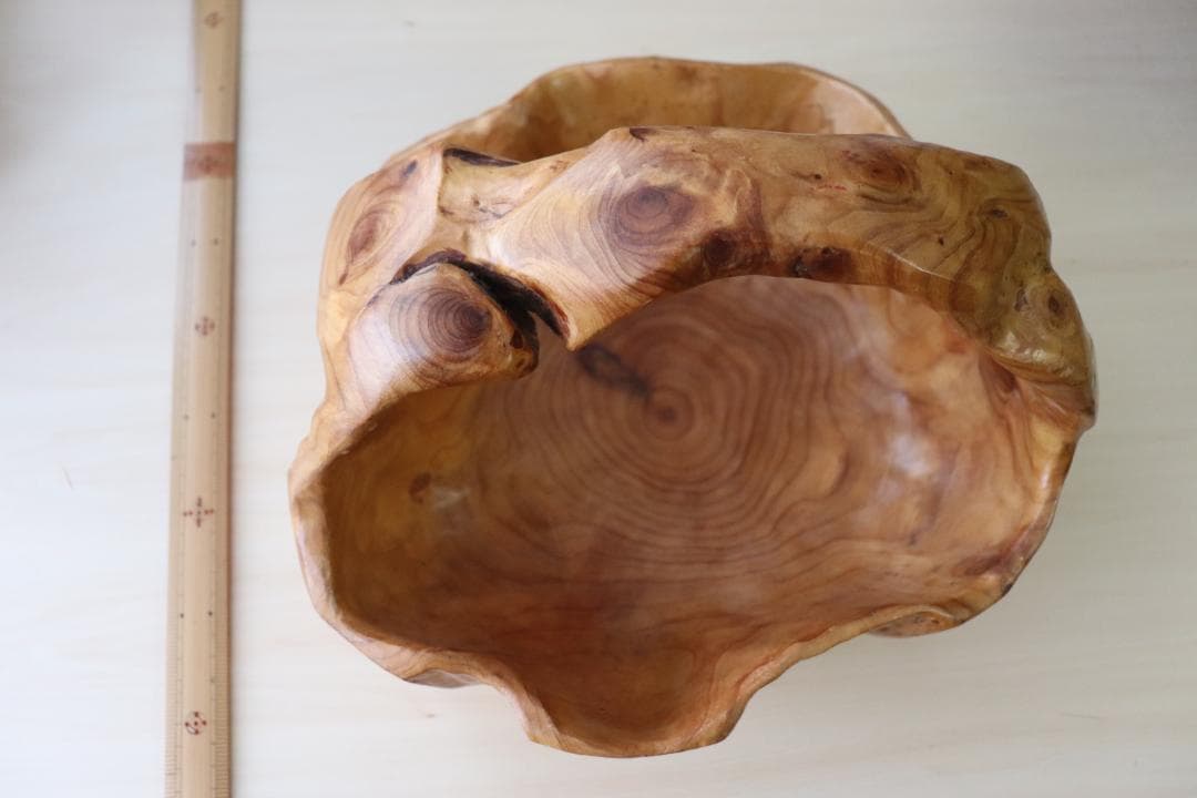 天然木　無垢材　くり抜き　手籠　花かご　果物かご