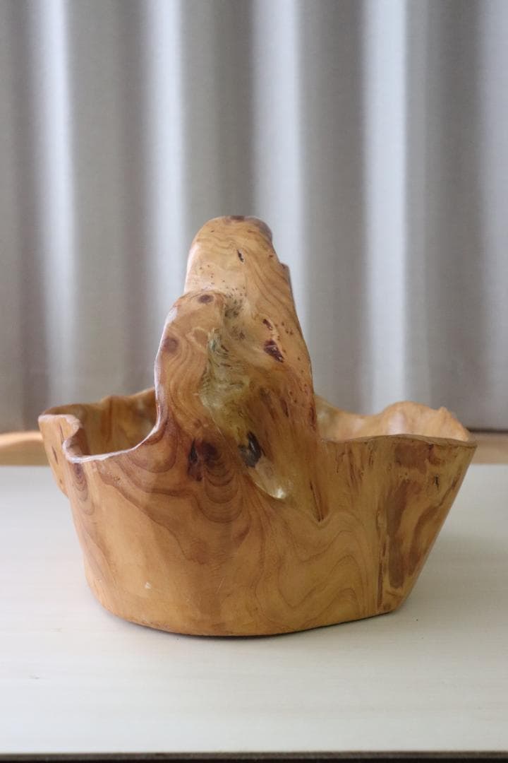 天然木　無垢材　くり抜き　手籠　花かご　果物かご