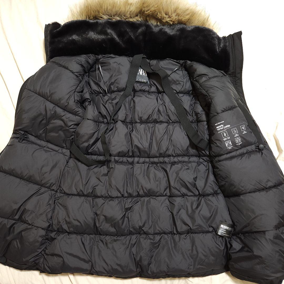 ZARA 中綿ポリエステルダウンジャケットコート 撥水 ブラック 海外Ｍ