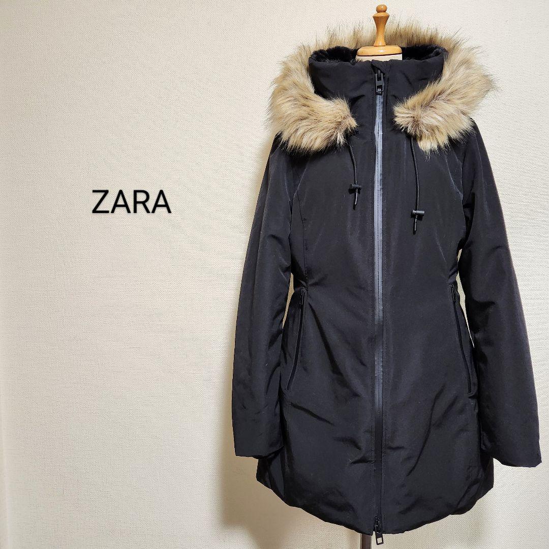 ZARA 中綿ポリエステルダウンジャケットコート 撥水 ブラック 海外Ｍ