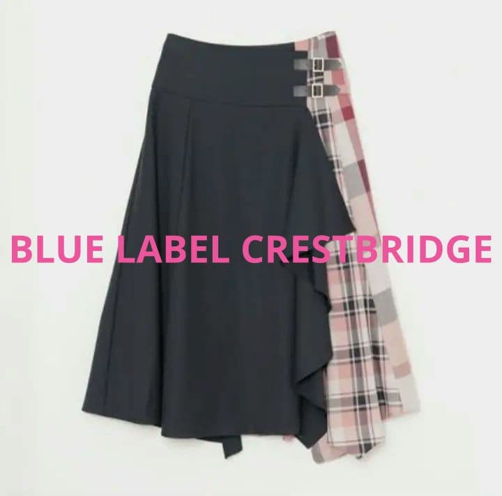 ブルーレーベルクレストブリッジ　スカート　ネイビー　ピンクチェック　38