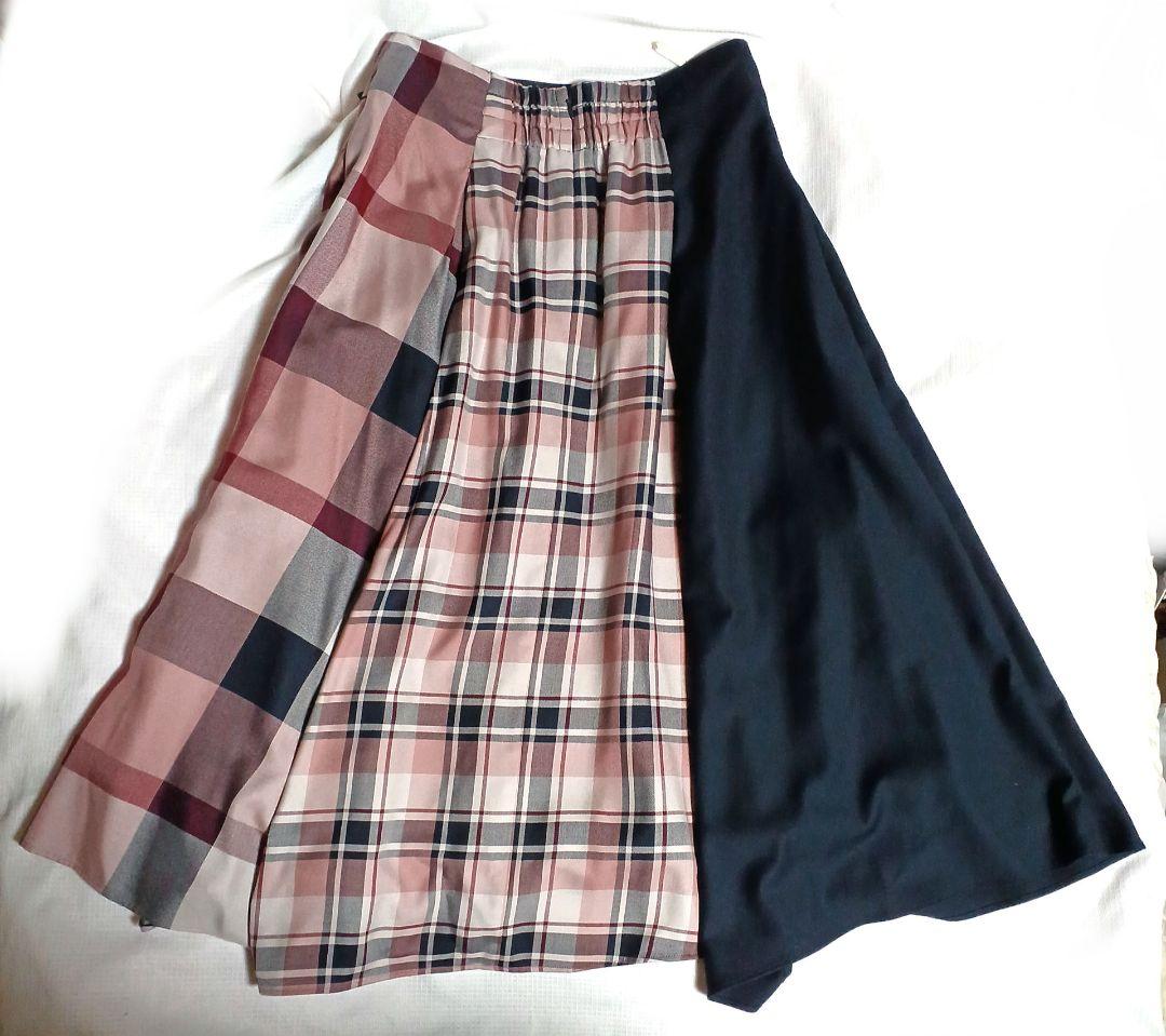 ブルーレーベルクレストブリッジ　スカート　ネイビー　ピンクチェック　38
