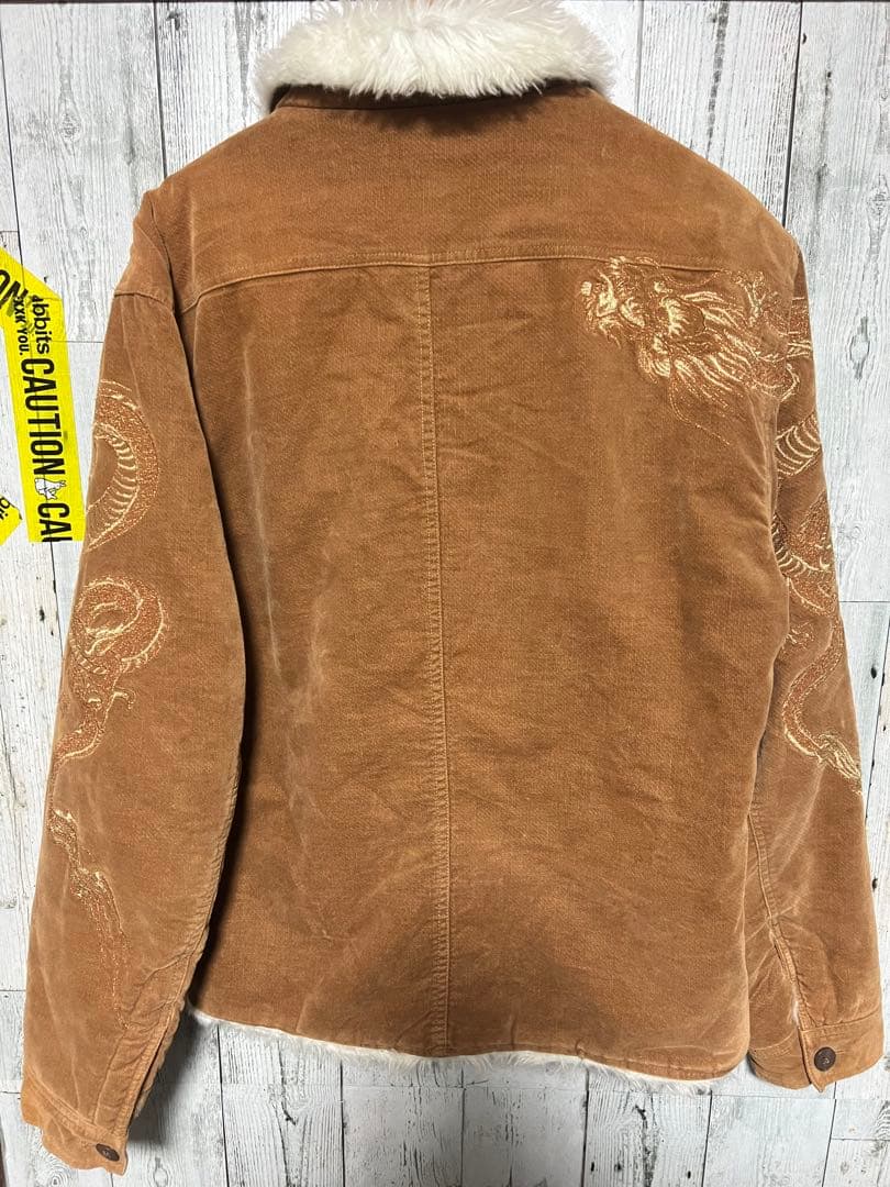 爆限定 絡繰魂 ランチジャケット 切り替え 裏ボア カーコート 龍の刺繍 XL