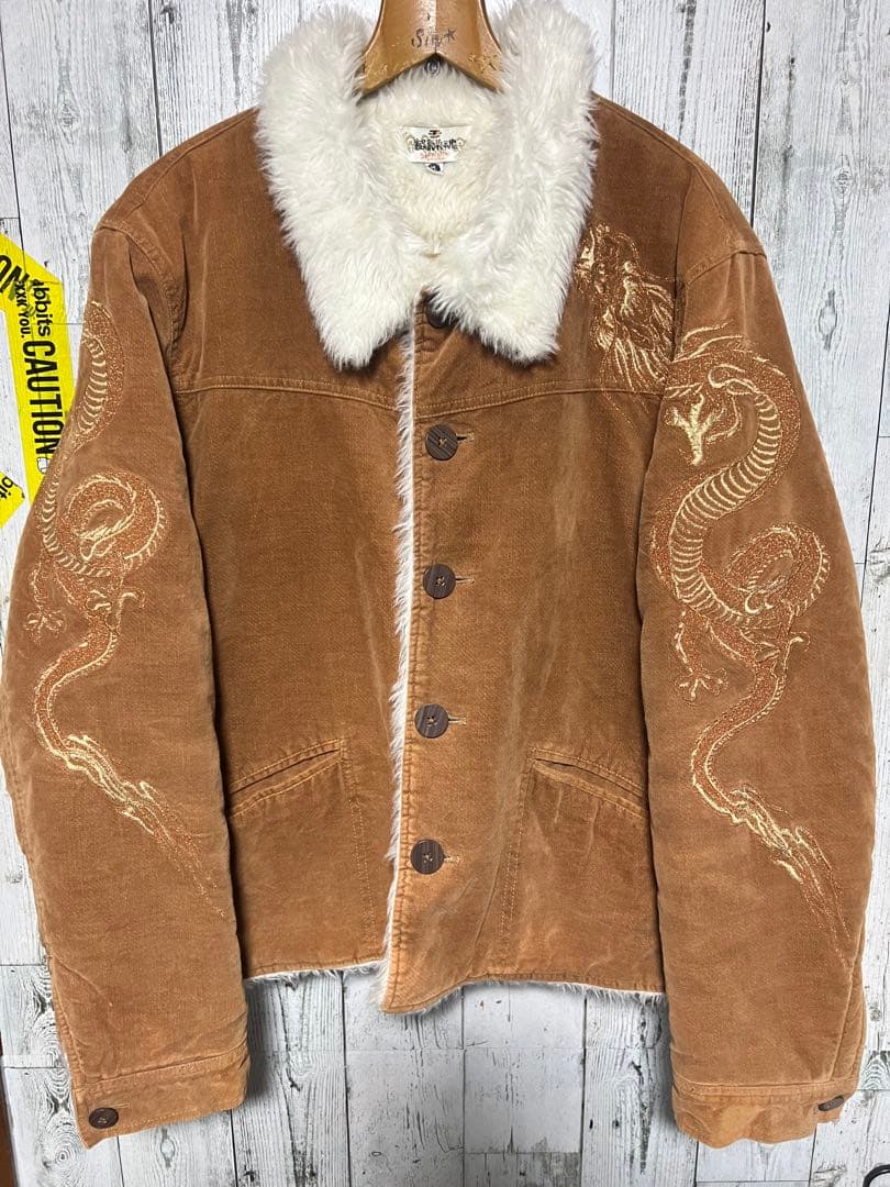 爆限定 絡繰魂 ランチジャケット 切り替え 裏ボア カーコート 龍の刺繍 XL