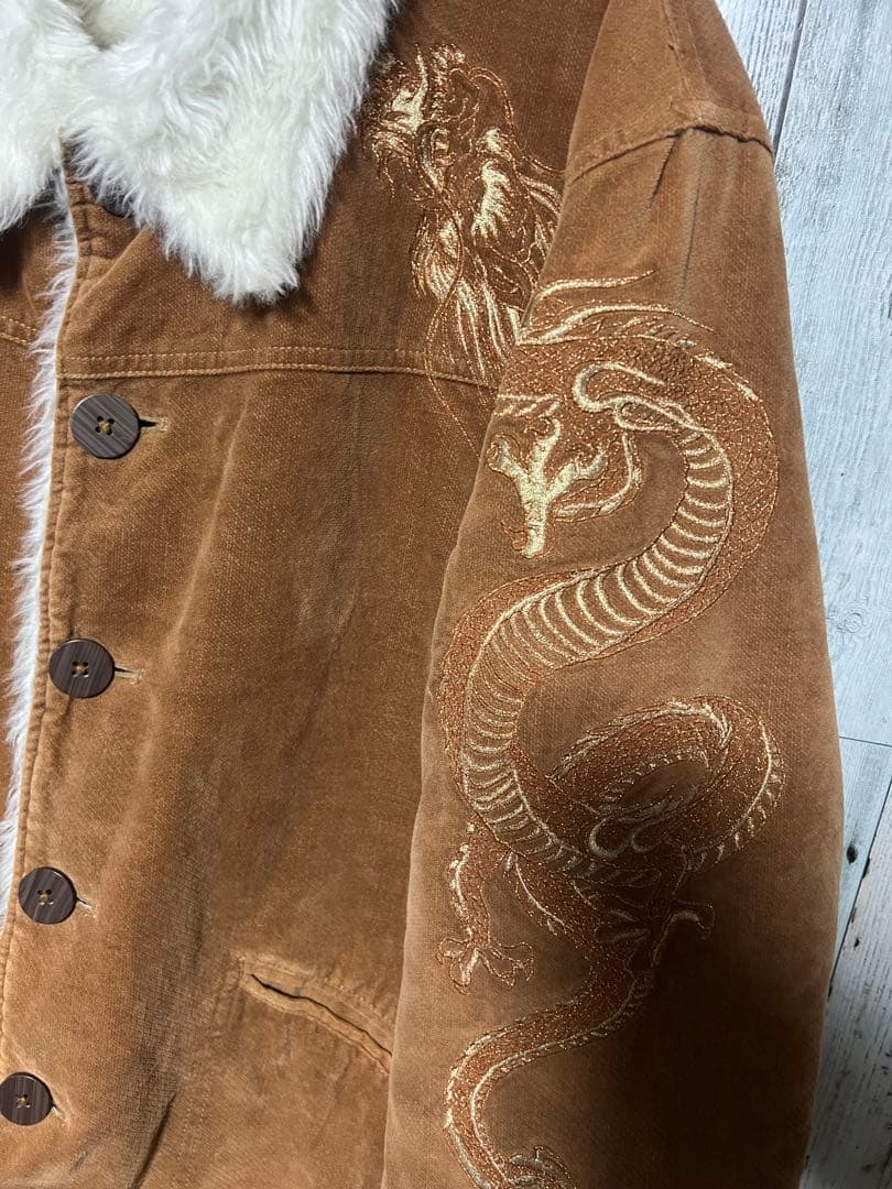 爆限定 絡繰魂 ランチジャケット 切り替え 裏ボア カーコート 龍の刺繍 XL