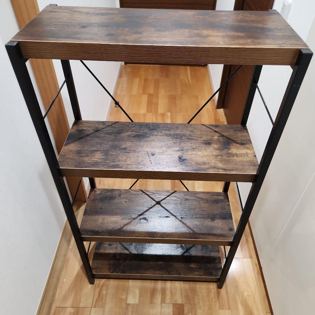 ダークブラウン木製オープンシェルフ 4段