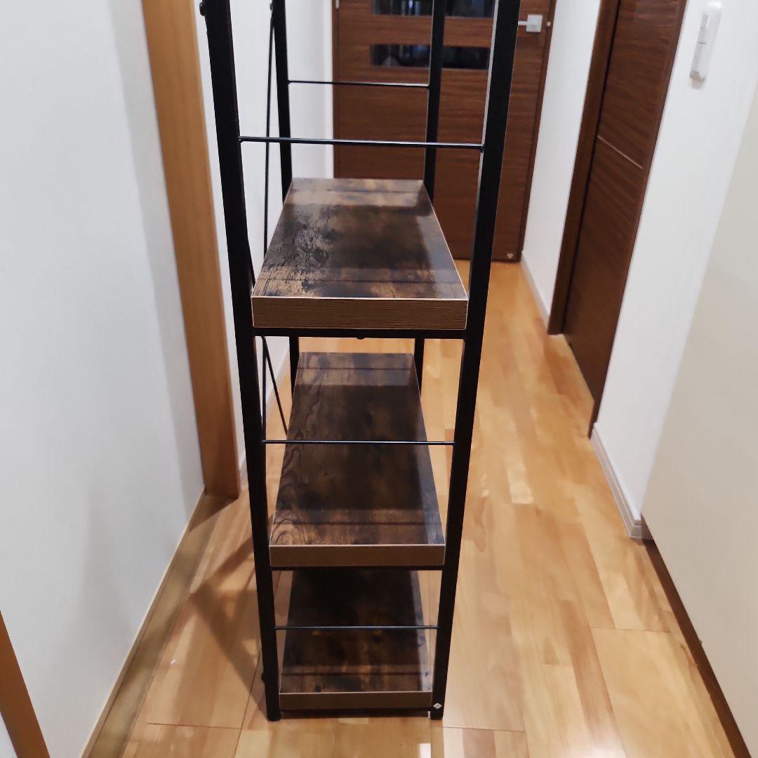 ダークブラウン木製オープンシェルフ 4段